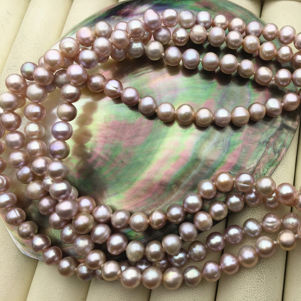 💜 Light Purple Hand-Knotted Pearl Necklace | 50” Endless Strand | Elegant State
